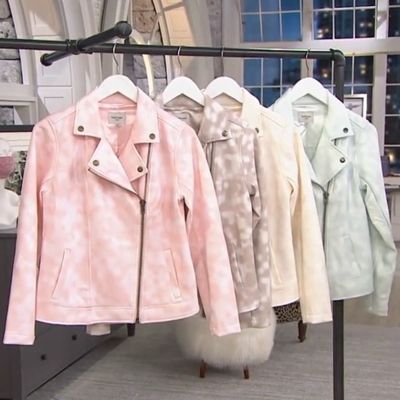 Haute Hippie Tribe Faux Suede Printed Tie-Dye Jacket Large Blue Horizon QVC - Picture 1 of 8